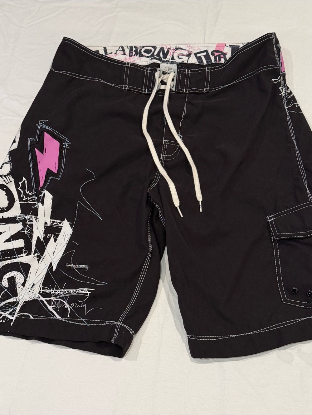 Billabong Taj Burrow Board Shorts Mens 36 Black Pink Lightning Bolt Graphic Y2K